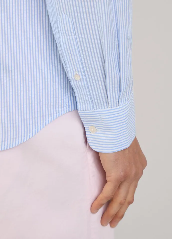 Men Shirts Faonnable Regular Fit Bengal Striped Seersucker Shirt Regal Blue