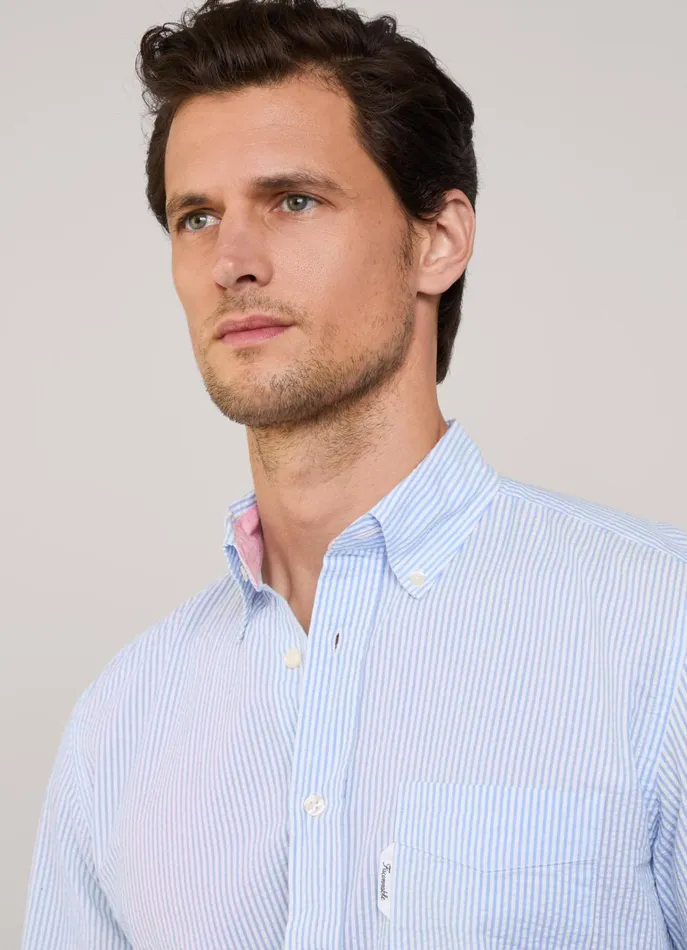 Men Shirts Faonnable Regular Fit Bengal Striped Seersucker Shirt Regal Blue