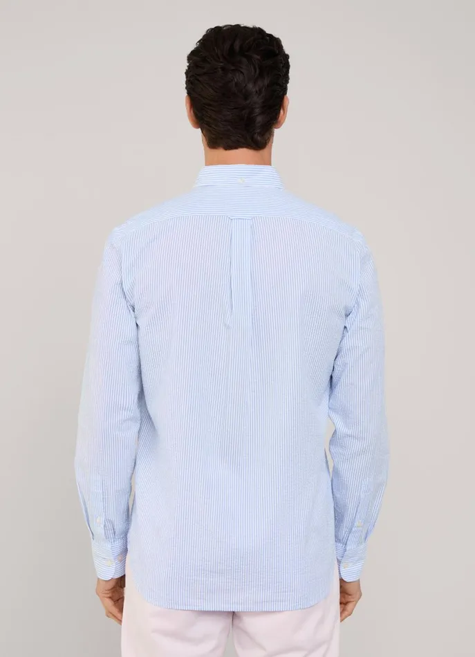 Men Shirts Faonnable Regular Fit Bengal Striped Seersucker Shirt Regal Blue