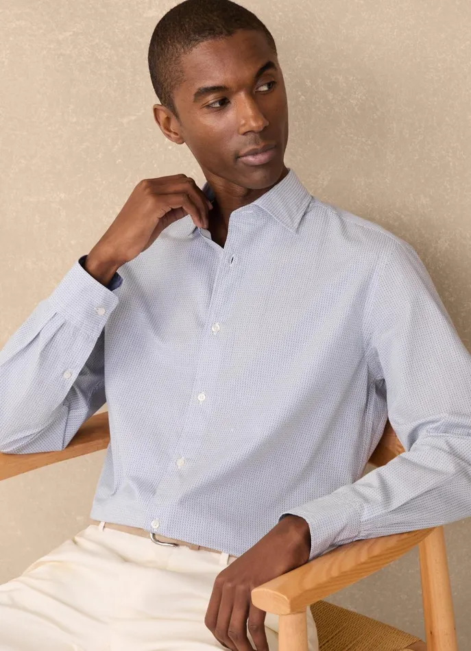 Men Shirts Faonnable Regular Fit Geometric Poplin Shirt Blue