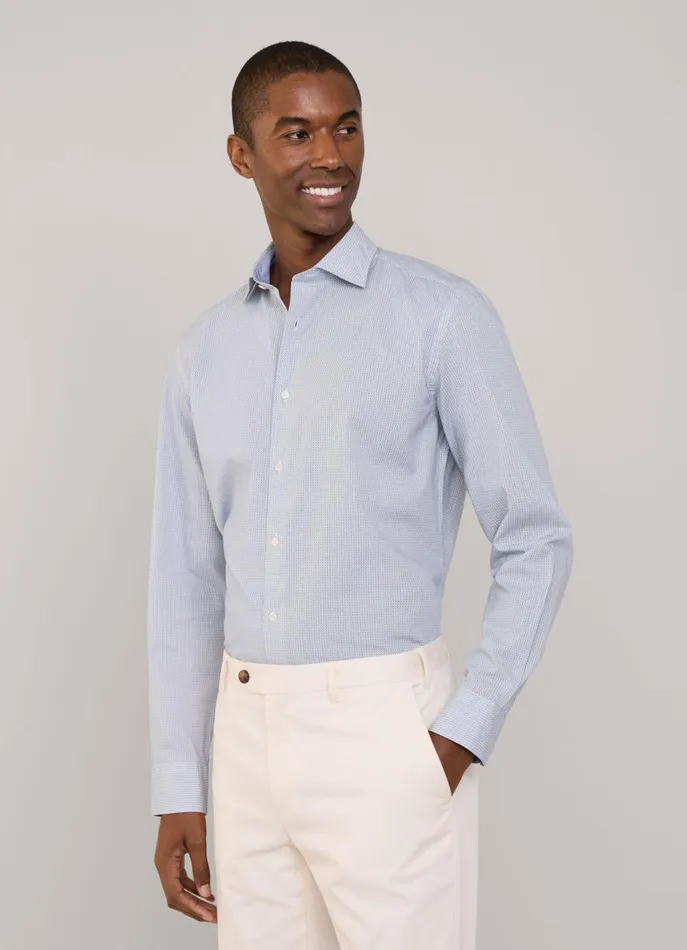 Men Shirts Faonnable Regular Fit Geometric Poplin Shirt Blue