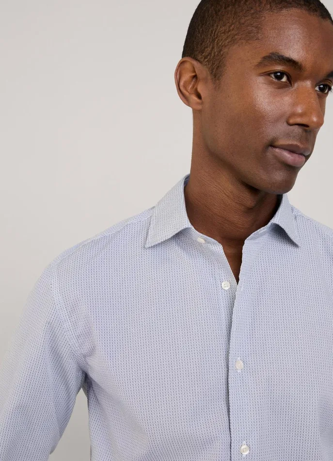 Men Shirts Faonnable Regular Fit Geometric Poplin Shirt Blue