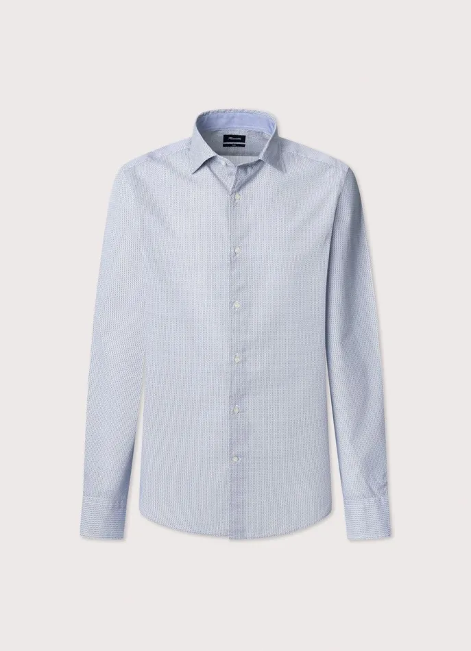 Men Shirts Faonnable Regular Fit Geometric Poplin Shirt Blue