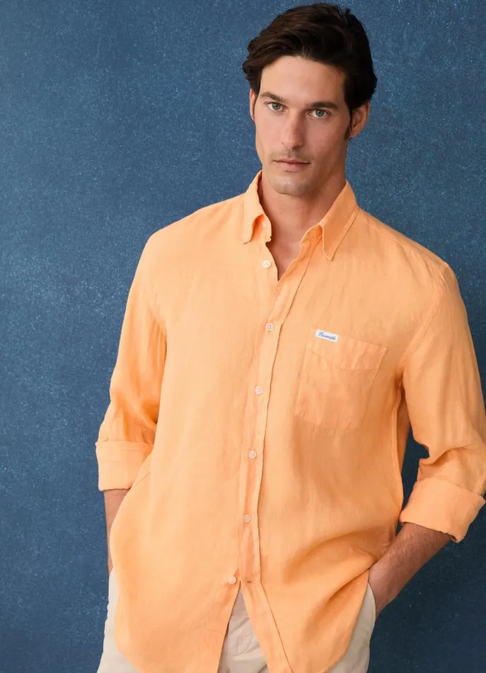 Men Shirts Faonnable Regular Fit Linen Shirt Acid Orange
