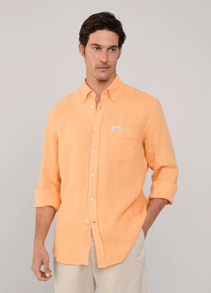 Men Shirts Faonnable Regular Fit Linen Shirt Acid Orange