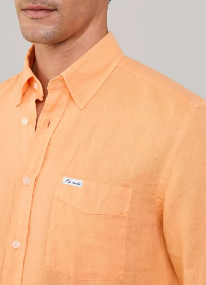 Men Shirts Faonnable Regular Fit Linen Shirt Acid Orange