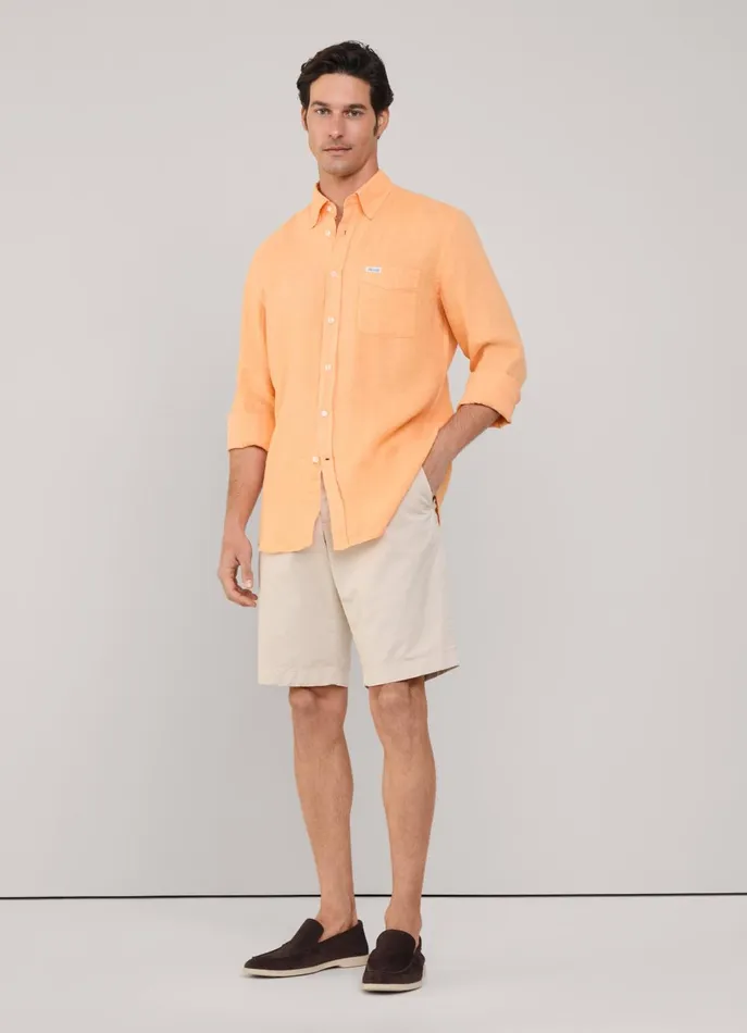 Men Shirts Faonnable Regular Fit Linen Shirt Acid Orange