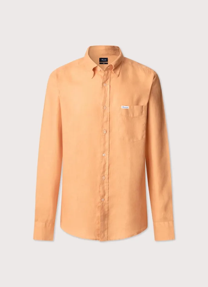 Men Shirts Faonnable Regular Fit Linen Shirt Acid Orange