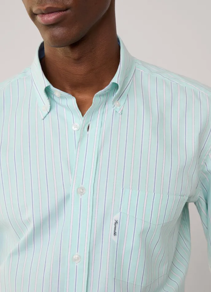 Men Shirts Faonnable Regular Fit Regimental Striped Pinpoint Shirt Dark Acqua Blue