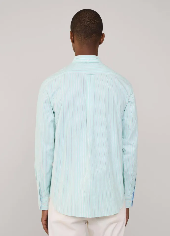 Men Shirts Faonnable Regular Fit Regimental Striped Pinpoint Shirt Dark Acqua Blue