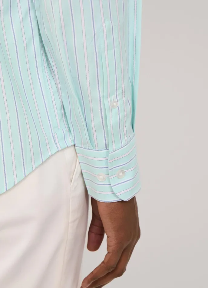 Men Shirts Faonnable Regular Fit Regimental Striped Pinpoint Shirt Dark Acqua Blue