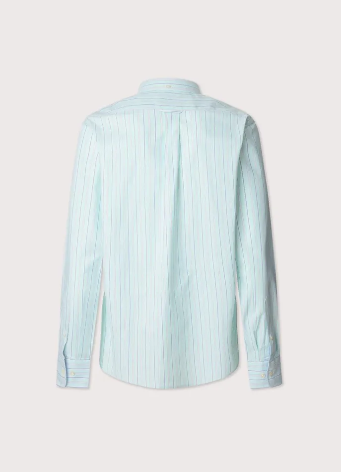 Men Shirts Faonnable Regular Fit Regimental Striped Pinpoint Shirt Dark Acqua Blue