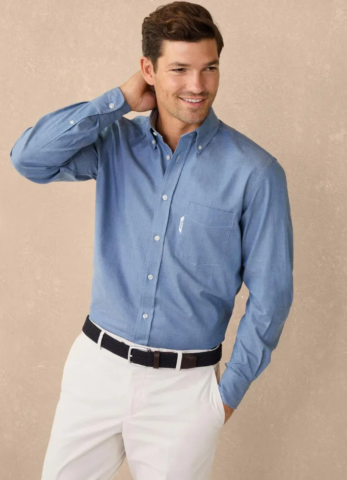 Men Shirts Faonnable Regular Fit Twill Shirt Dark Denim Blue