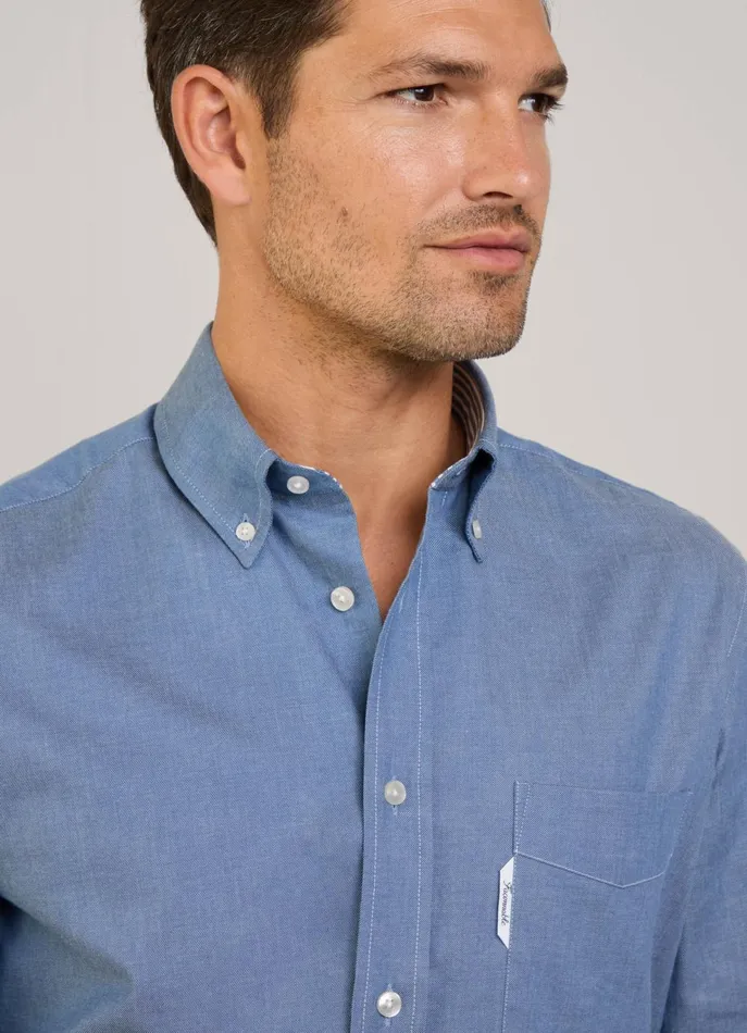 Men Shirts Faonnable Regular Fit Twill Shirt Dark Denim Blue