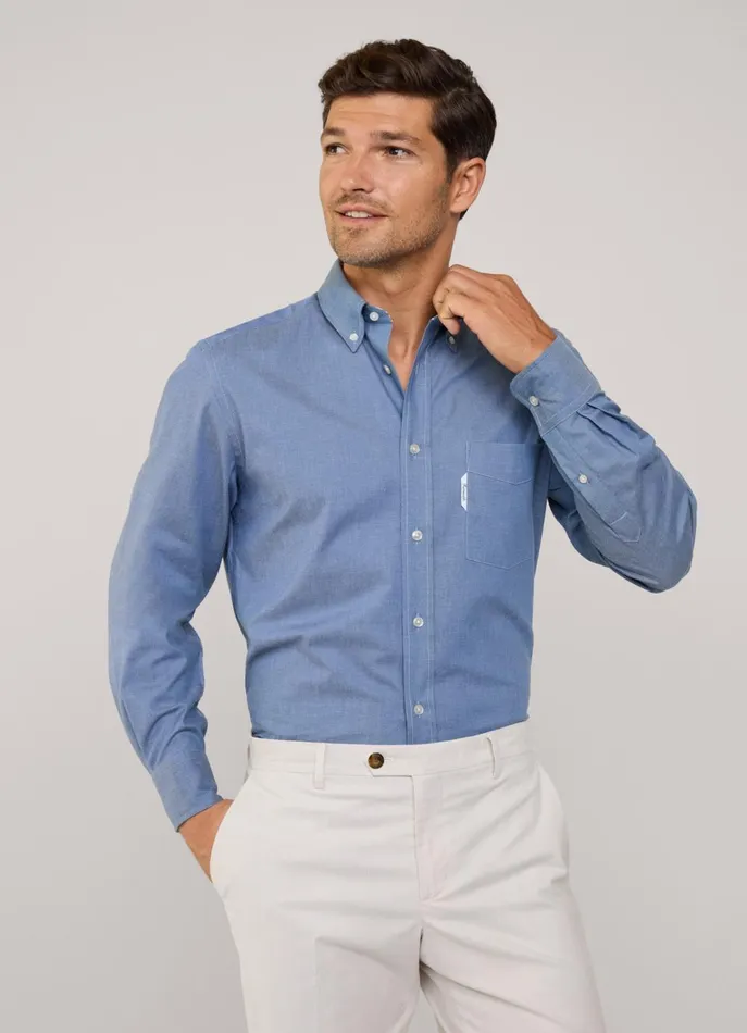 Men Shirts Faonnable Regular Fit Twill Shirt Dark Denim Blue