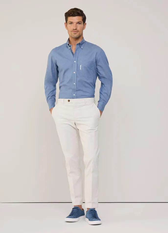 Men Shirts Faonnable Regular Fit Twill Shirt Dark Denim Blue
