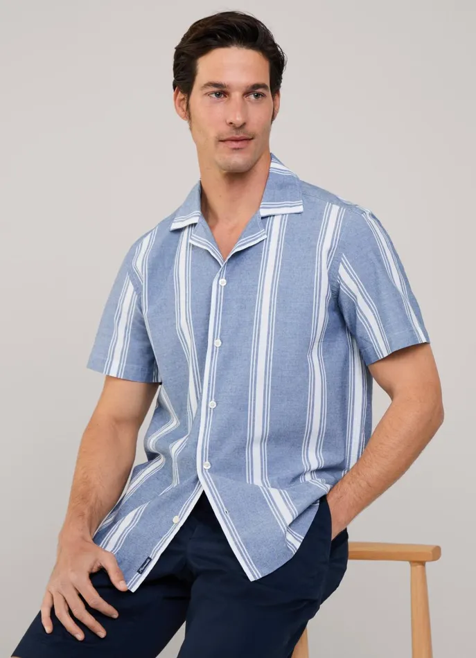 Men Shirts Faonnable Regular Fit Wide Striped Chambray Shirt Dk Stone Wash