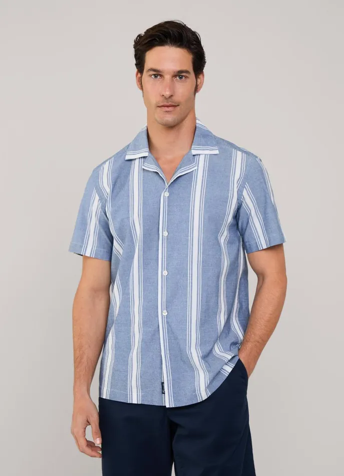 Men Shirts Faonnable Regular Fit Wide Striped Chambray Shirt Dk Stone Wash