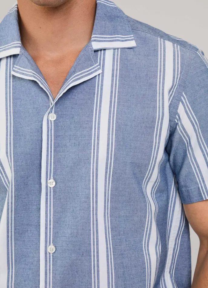 Men Shirts Faonnable Regular Fit Wide Striped Chambray Shirt Dk Stone Wash