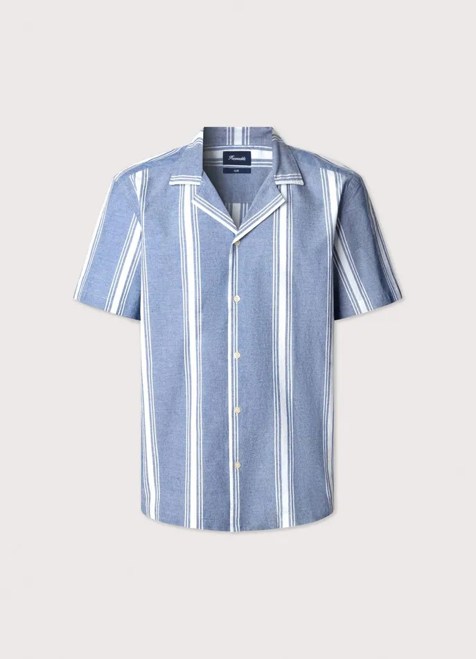Men Shirts Faonnable Regular Fit Wide Striped Chambray Shirt Dk Stone Wash
