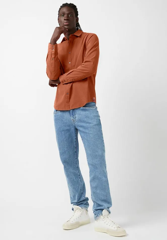 Men Siamik Orange LongSleeve Mens Shirt Baked Clay Buffalo David Bitton Shirts