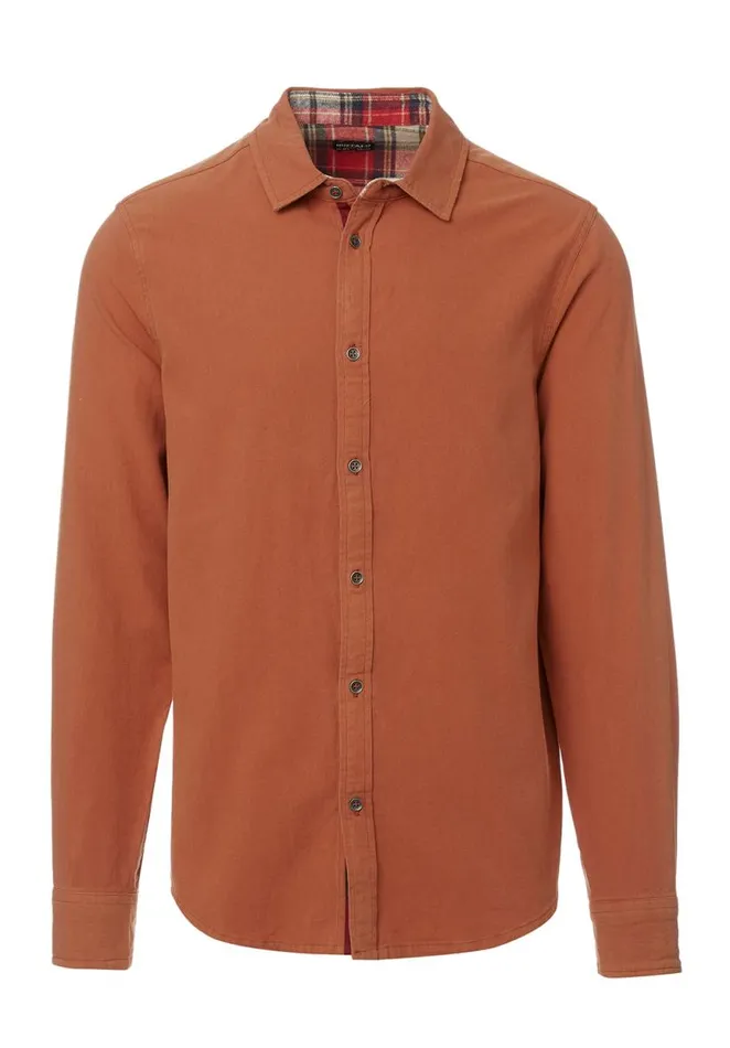 Men Siamik Orange LongSleeve Mens Shirt Baked Clay Buffalo David Bitton Shirts