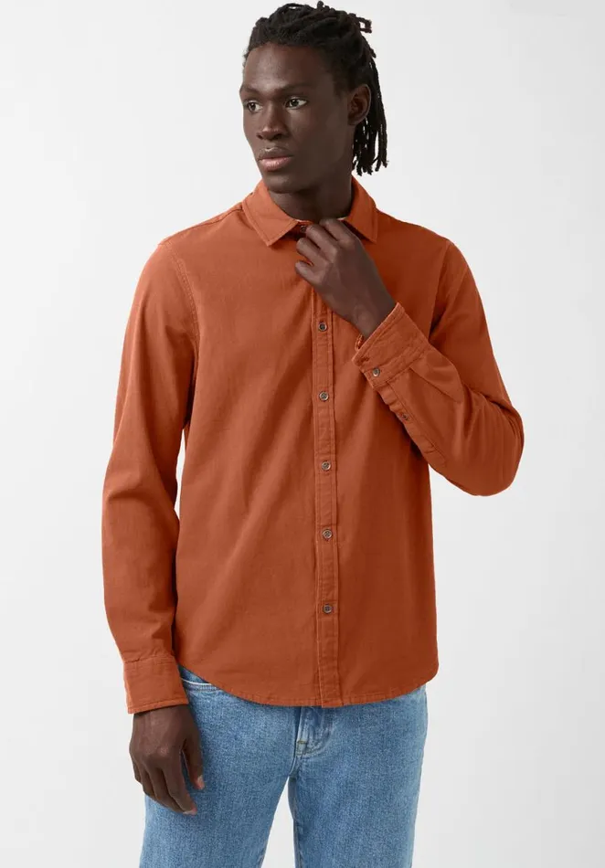 Men Siamik Orange LongSleeve Mens Shirt Baked Clay Buffalo David Bitton Shirts