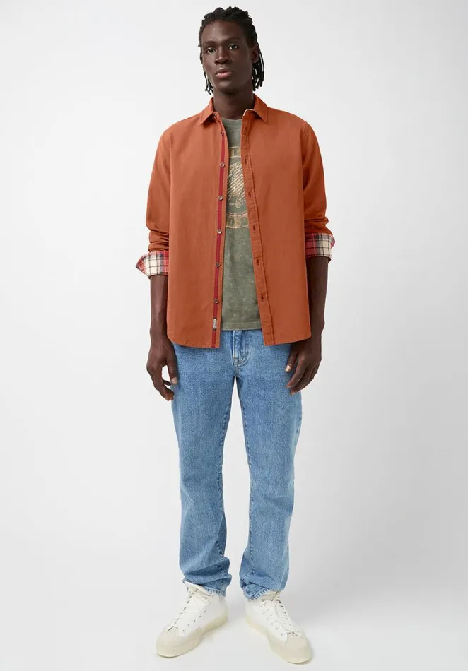 Men Siamik Orange LongSleeve Mens Shirt Baked Clay Buffalo David Bitton Shirts