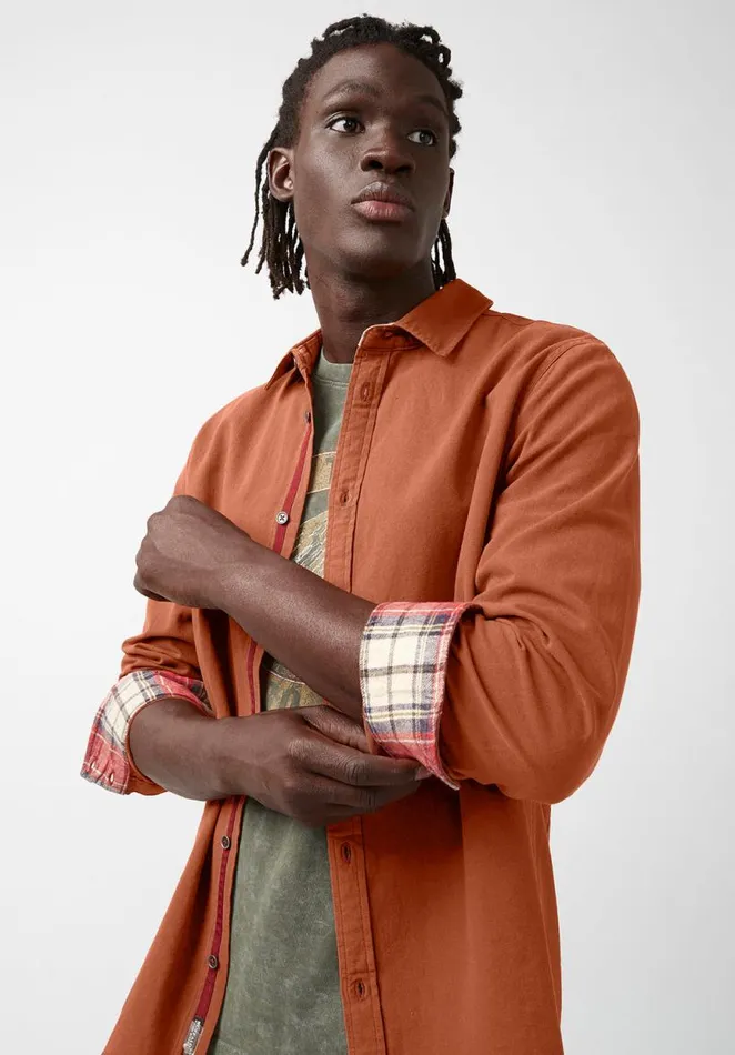 Men Siamik Orange LongSleeve Mens Shirt Baked Clay Buffalo David Bitton Shirts