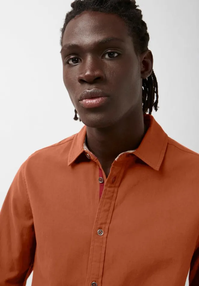Men Siamik Orange LongSleeve Mens Shirt Baked Clay Buffalo David Bitton Shirts