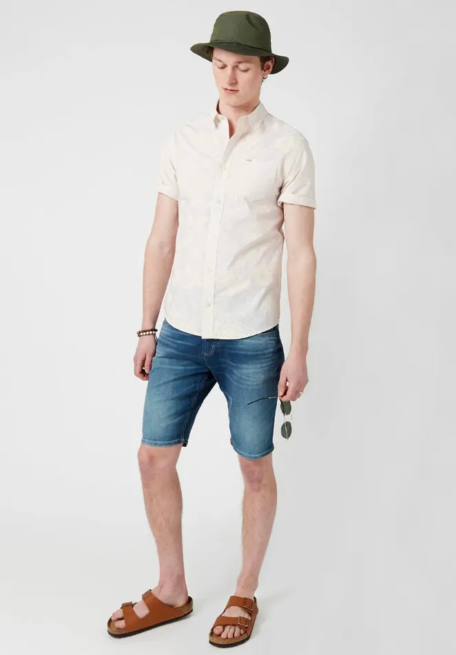 Men Striped Floral Suwelp Slim Fit Shirt White Buffalo David Bitton Shirts