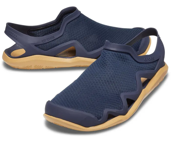 Men Swiftwater Mesh Wave Navy Tan Crocs Sandals