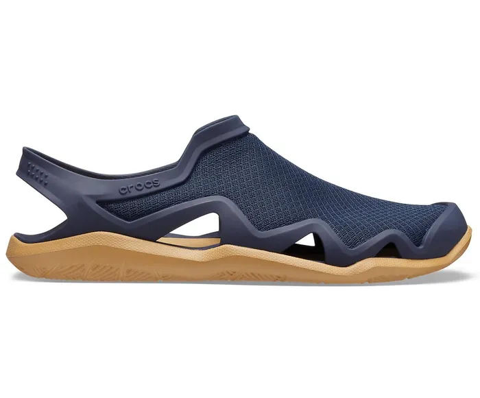 Men Swiftwater Mesh Wave Navy Tan Crocs Sandals