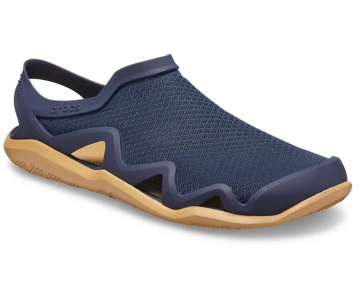 Men Swiftwater Mesh Wave Navy Tan Crocs Sandals
