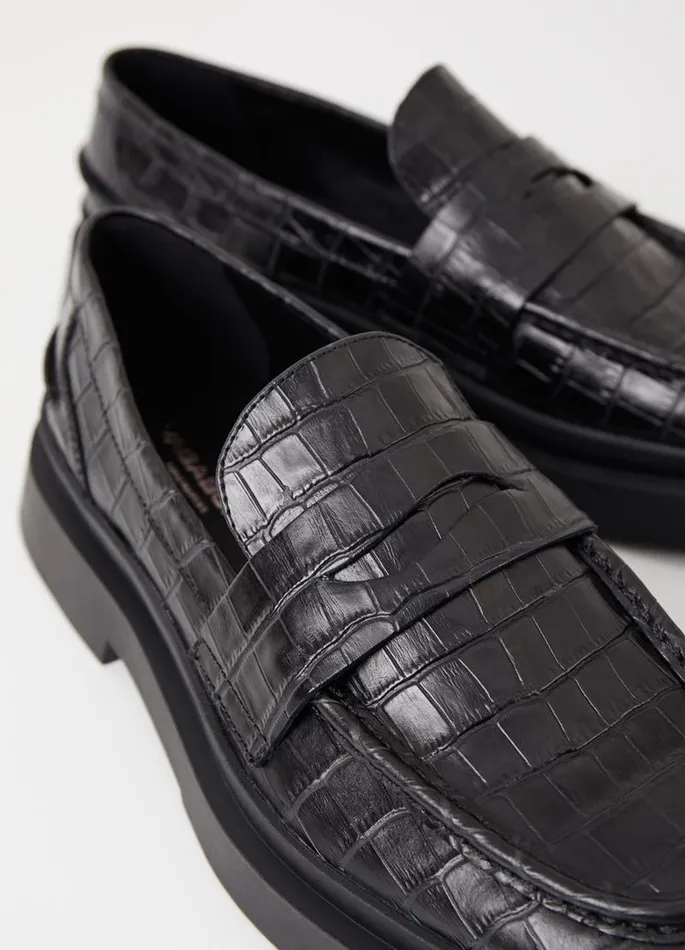 Men Vagabond Loafers MIKE LOAFER Black Croc Embossed Leather