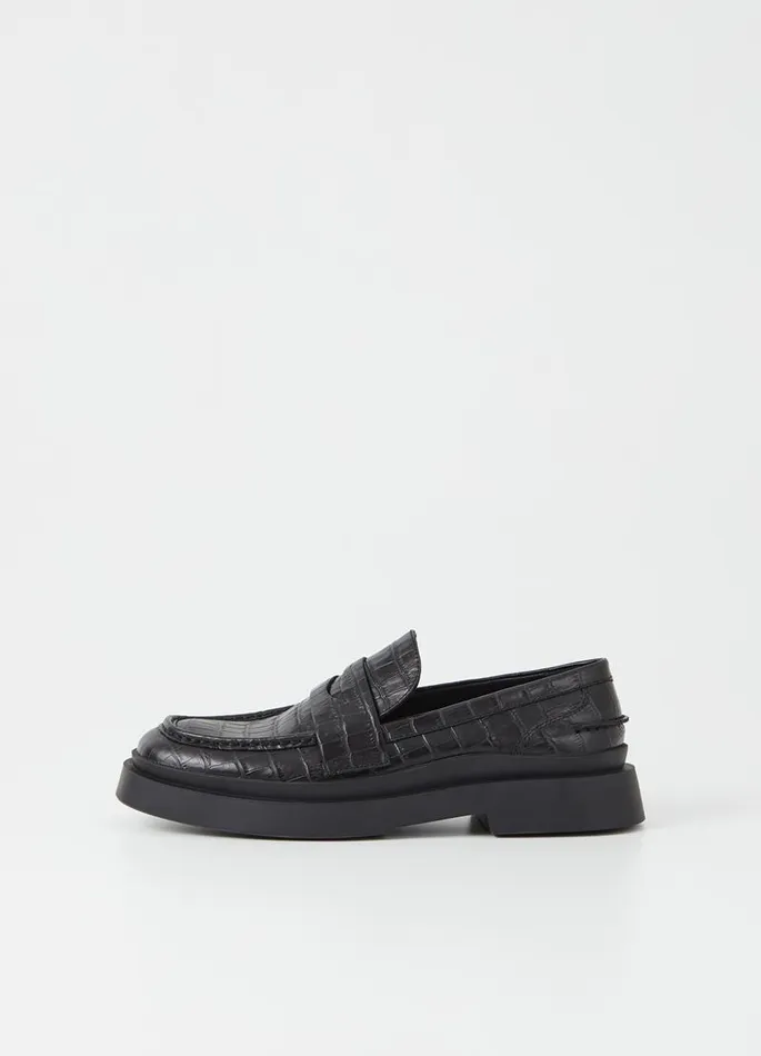 Men Vagabond Loafers MIKE LOAFER Black Croc Embossed Leather