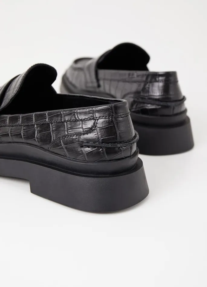 Men Vagabond Loafers MIKE LOAFER Black Croc Embossed Leather