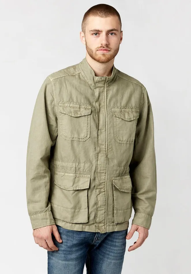 Men Washed Linen Jarmane Jacket Oil Green Buffalo David Bitton Jackets