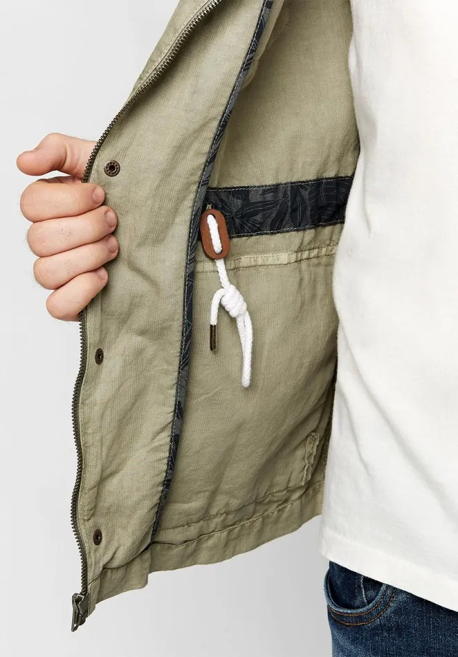 Men Washed Linen Jarmane Jacket Oil Green Buffalo David Bitton Jackets