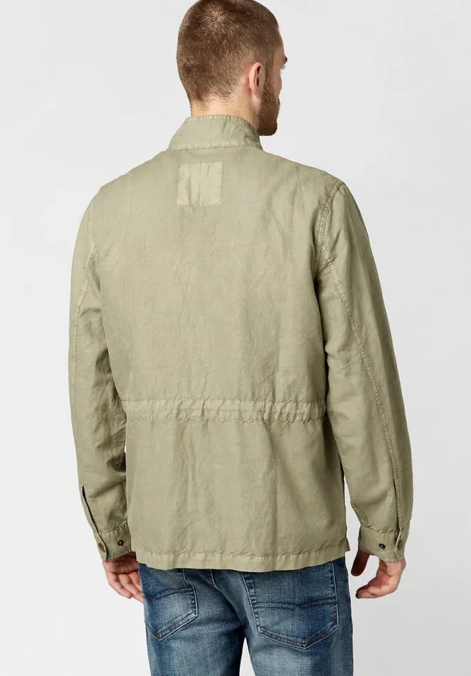 Men Washed Linen Jarmane Jacket Oil Green Buffalo David Bitton Jackets