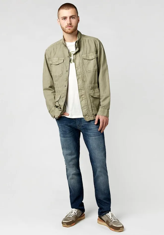 Men Washed Linen Jarmane Jacket Oil Green Buffalo David Bitton Jackets