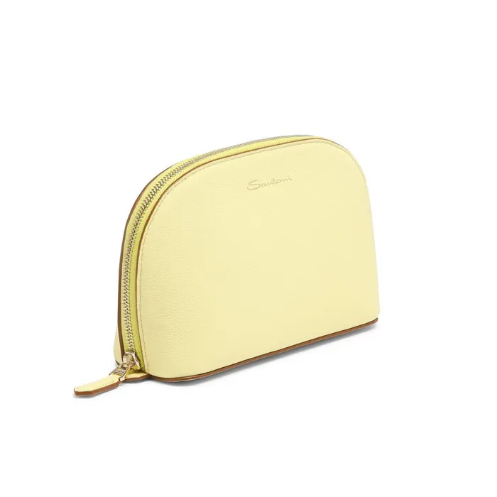 MenWomen Yellow Tumbled Leather Pouch Santoni Small Leather Goods