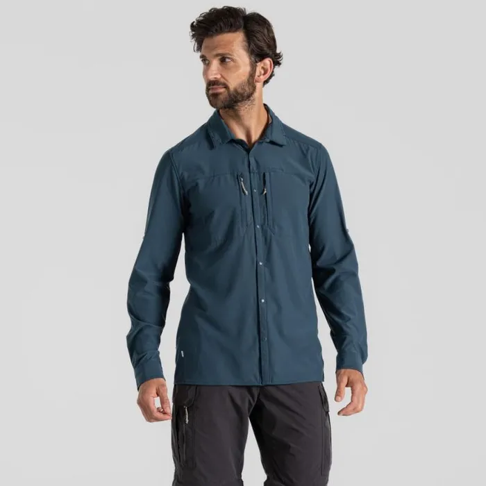 Mens Long Sleeve Craghoppers NosiLife Pro Long Sleeved Shirt V Blue Stone