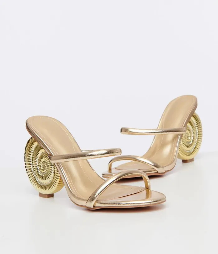 Metallic Gold Seashell Heels Shoes Unique Vintage Heels