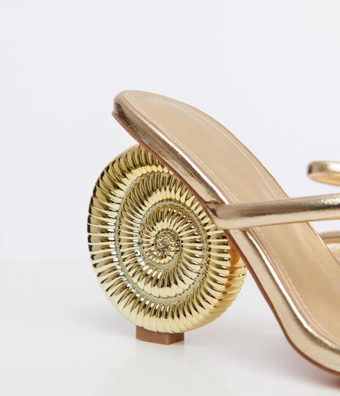 Metallic Gold Seashell Heels Shoes Unique Vintage Heels