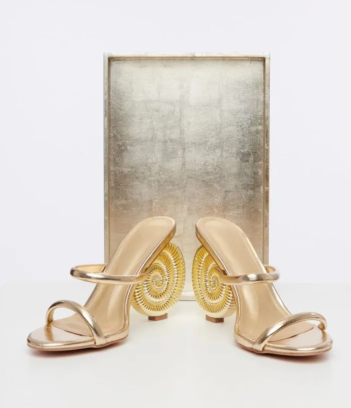 Metallic Gold Seashell Heels Shoes Unique Vintage Heels