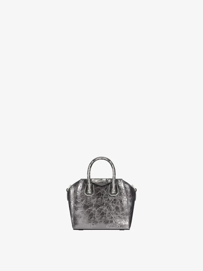 Micro Antigona Bag In Laminated Leather Silvery Grey Women Givenchy Micro Bags Micro Antigona Bag In Laminated Leather Silvery Grey Women Givenchy Micro Bags