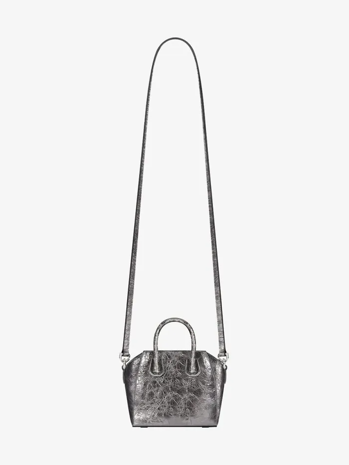 Micro Antigona Bag In Laminated Leather Silvery Grey Women Givenchy Micro Bags