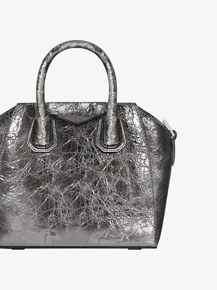 Micro Antigona Bag In Laminated Leather Silvery Grey Women Givenchy Micro Bags