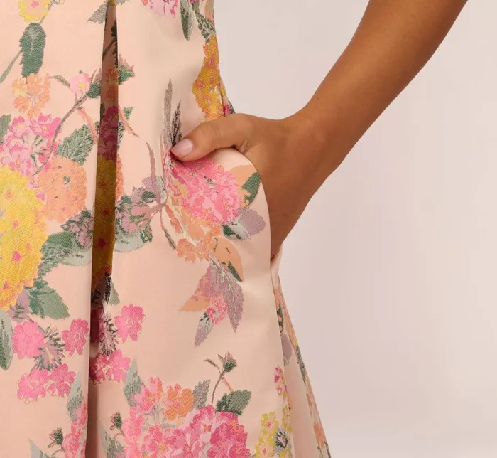 Midi Dresses Womens Adrianna Papell Floral Jacquard Dress With Pleated Details In Rose Multi